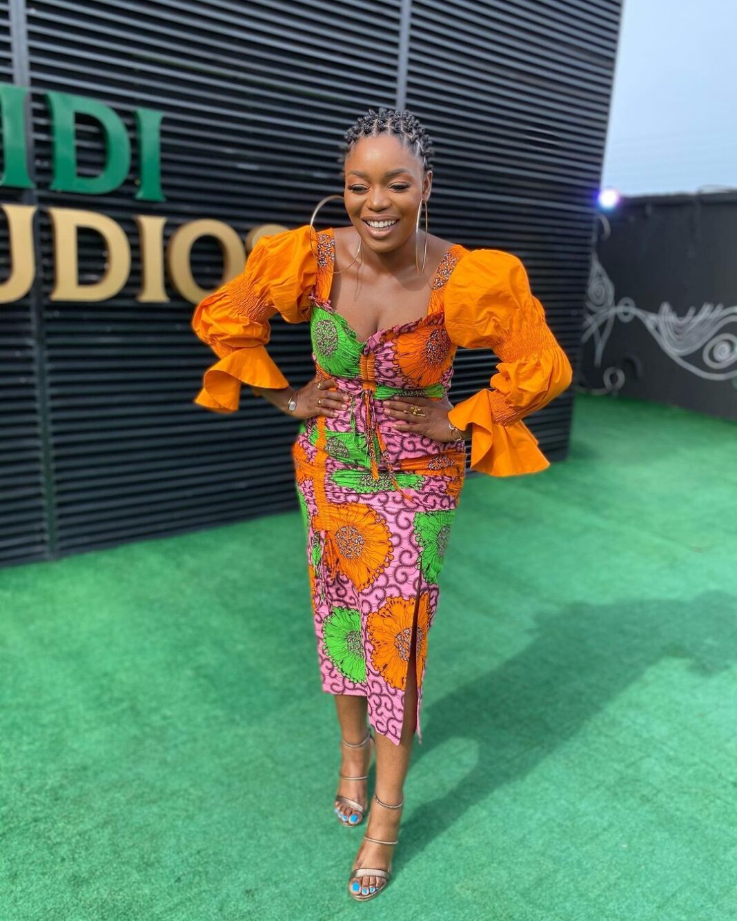 Bisola Aiyeola Looks Effortlessly Chic In Orange Ankara Gown - leurr