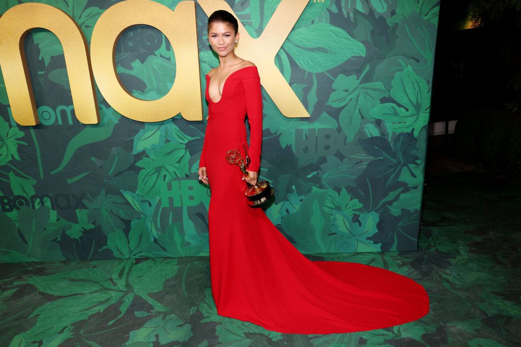 Zendaya Sparkles at the Emmy Awards Afterparty in a Vivid Red Outfit