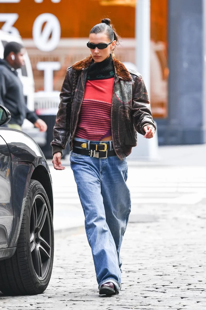 Bella Hadid Wears Not One But Two Belts With Her Baggy Jeans