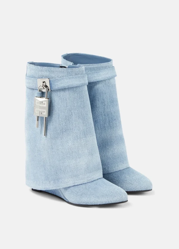 GIVENCHY Shark Lock denim ankle boots.