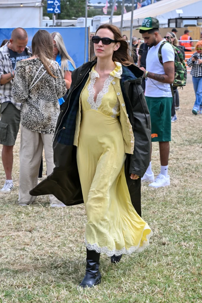 Alexa Chung is spotted at Glastonbury festival teasing her upcoming AW24 Barbour collection on June 28, 2024 in Glastonbury, England. 