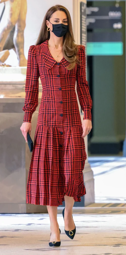 Kate visiting the V&A Museum in the same Alessandra Rich dress, May 2021. 